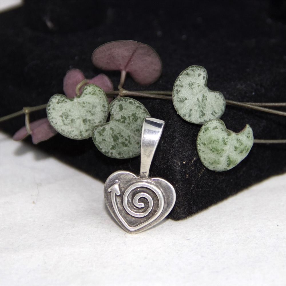 Sterling Silver 925 Heart Spiral Arrow Pendant Textured Back Charm